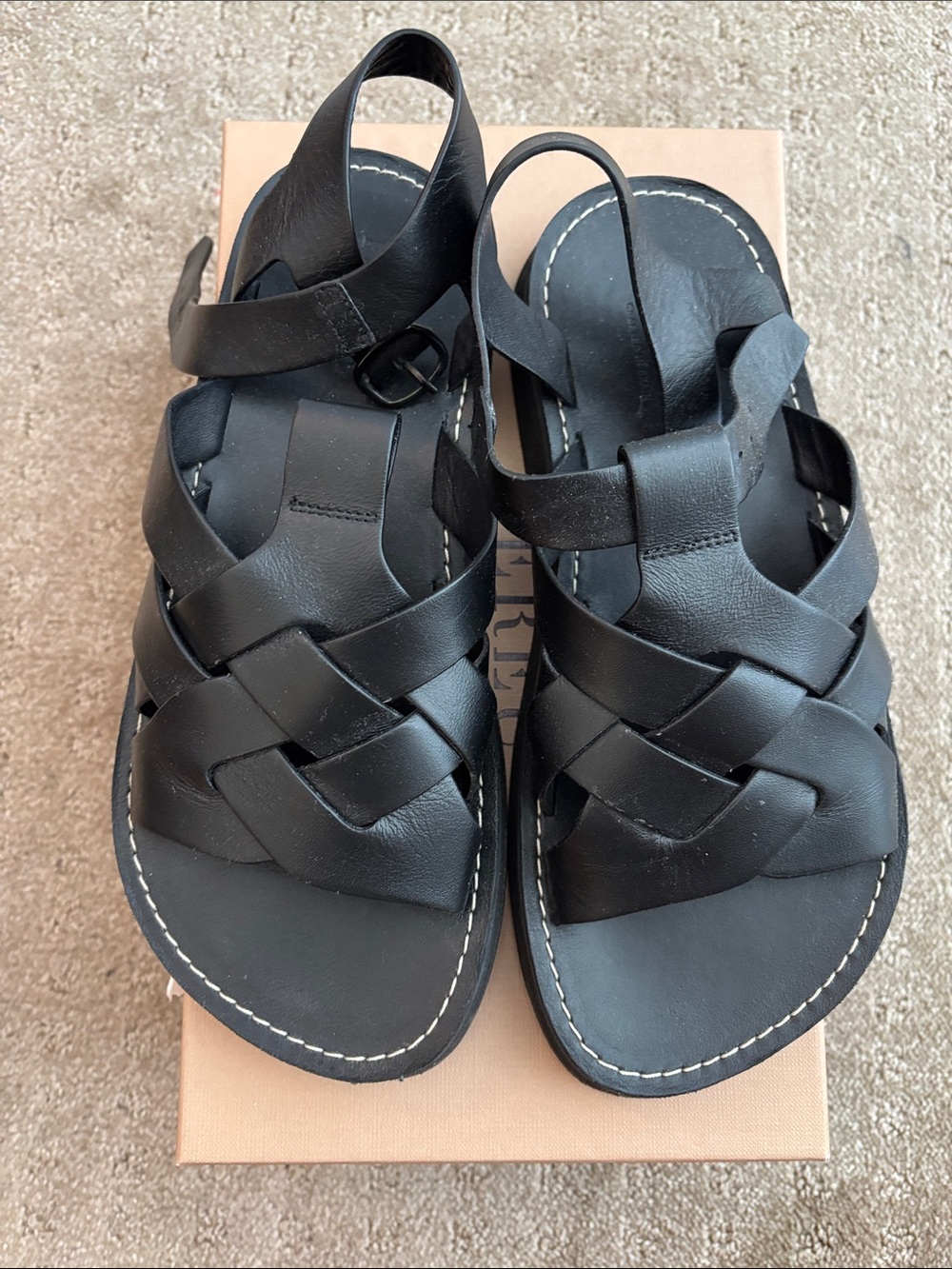 Hereu Black Woven Leather Sandals